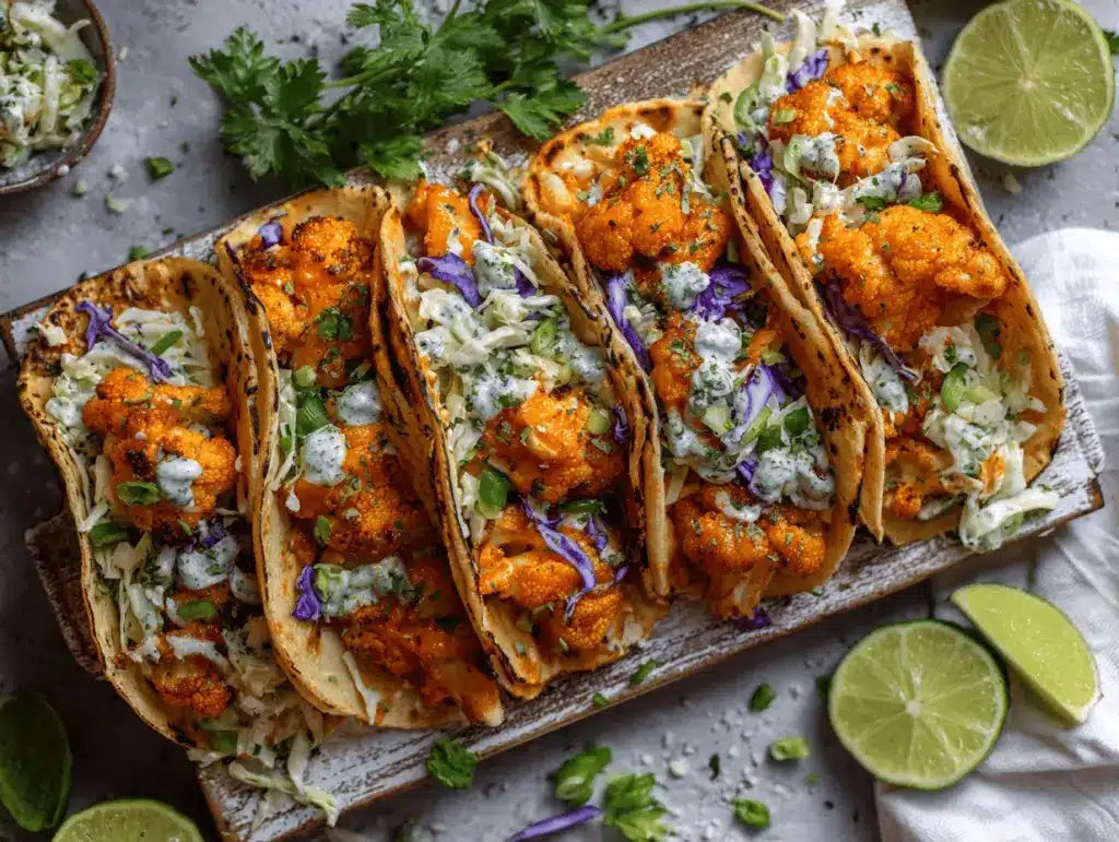 air fryer buffalo cauliflower tacos - featured image