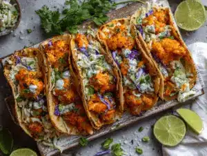 air fryer buffalo cauliflower tacos - featured image