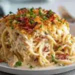 bacon ranch chicken spaghetti bake - featured image