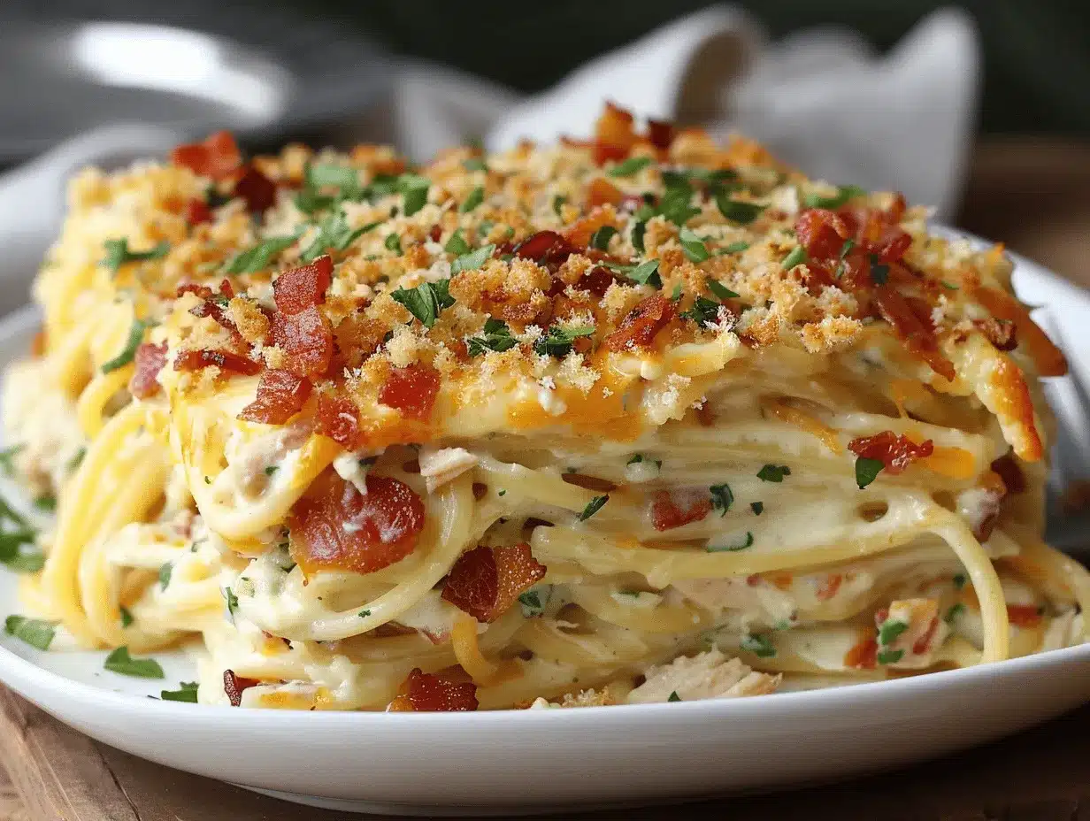 bacon ranch chicken spaghetti bake preparation steps