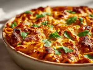 butter chicken pasta bake - featured image