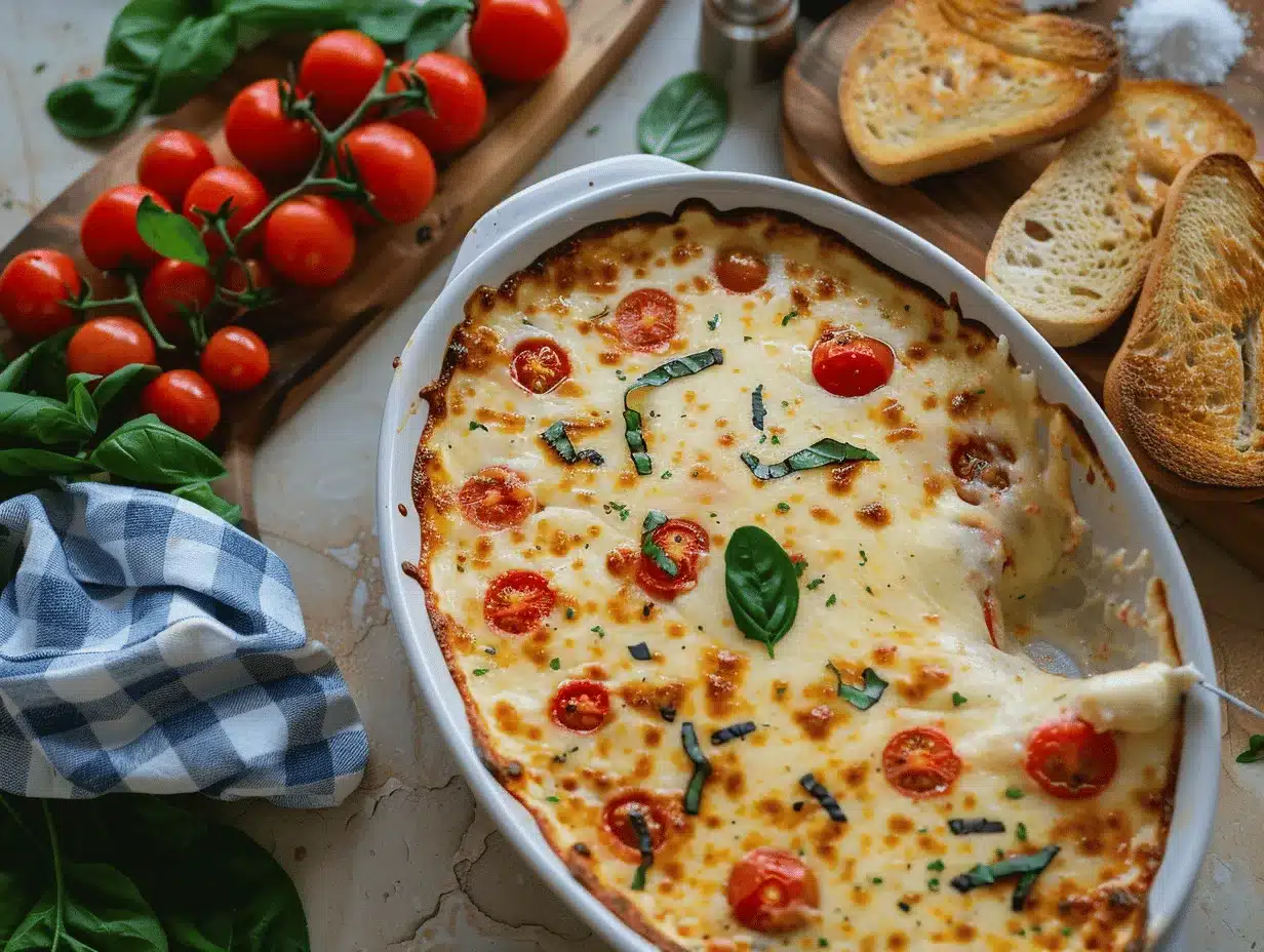 cheesy baked caprese dip preparation steps