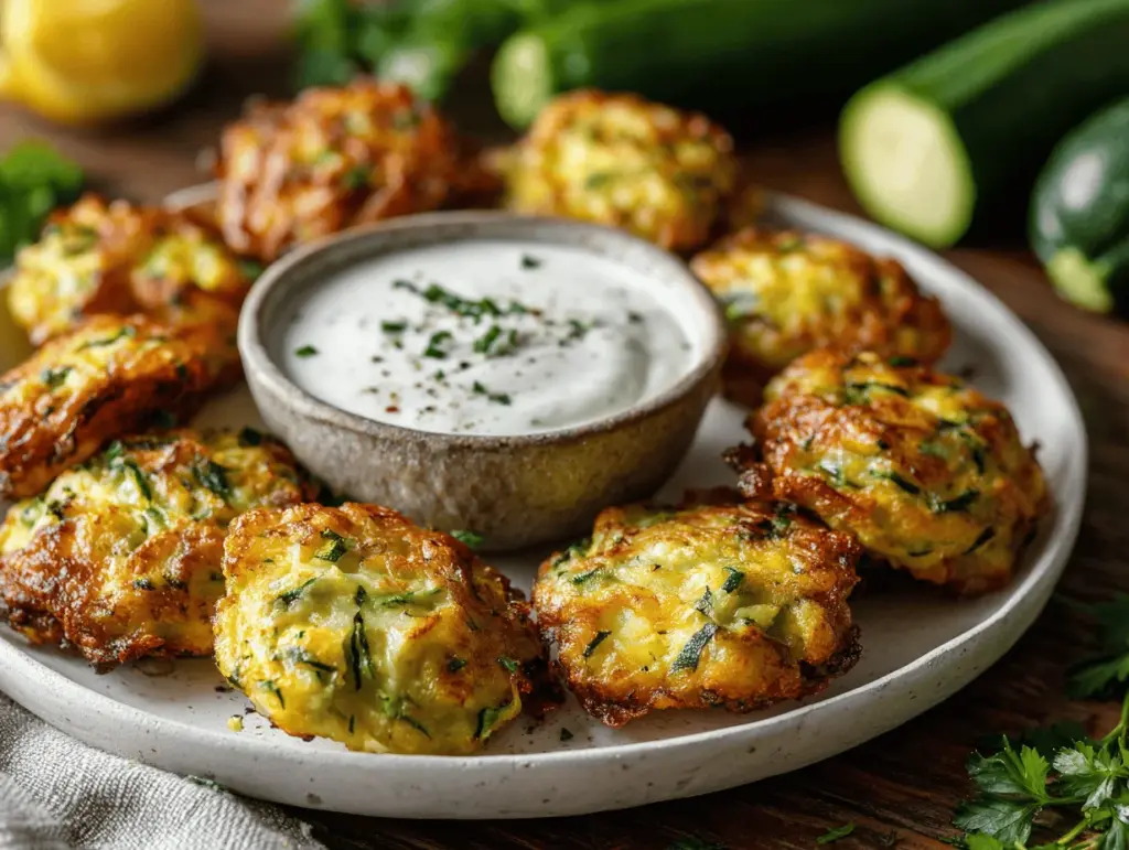 cheesy zucchini fritter bites - featured image