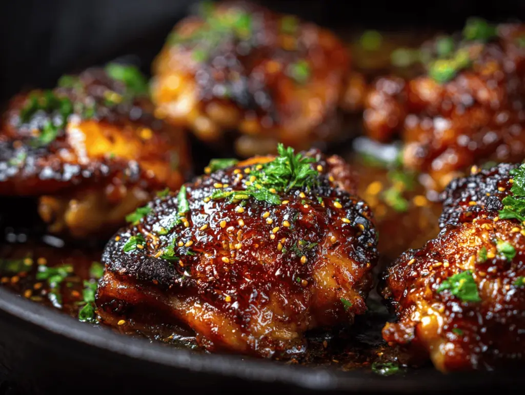 honey garlic bourbon glazed chicken thighs - featured image