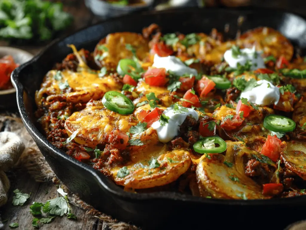 loaded taco potato skillet bake - featured image