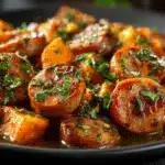 sheet pan honey garlic sausage bake - featured image