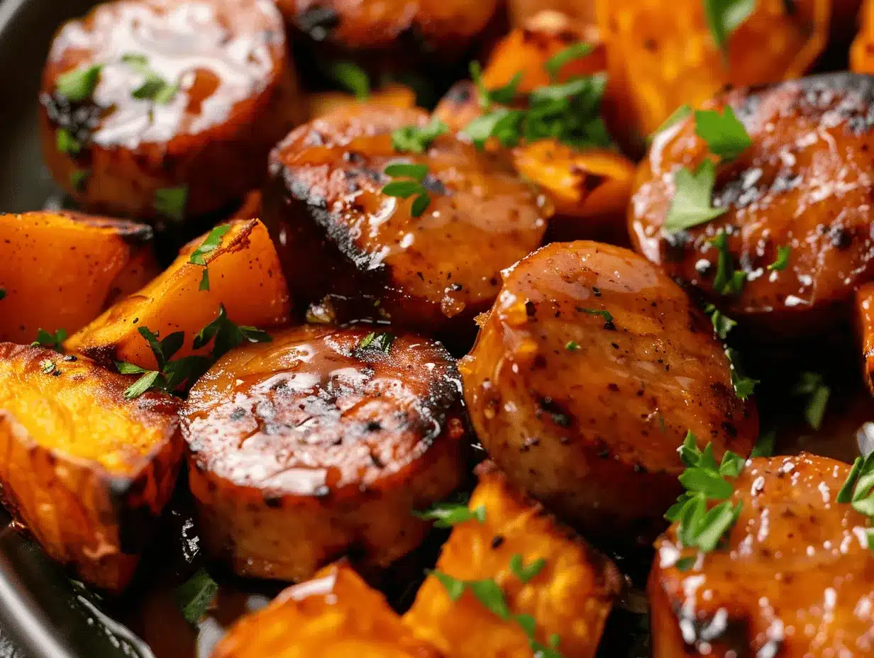 sheet pan honey garlic sausage bake preparation steps