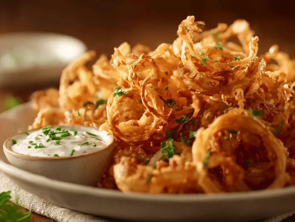 air fryer crispy onion strings - featured image