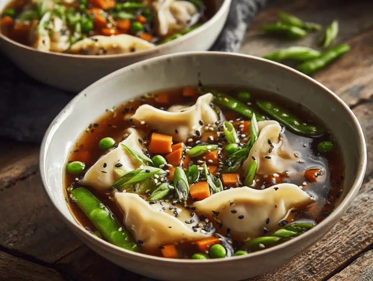 Asian Dumpling Potsticker Soup preparation steps