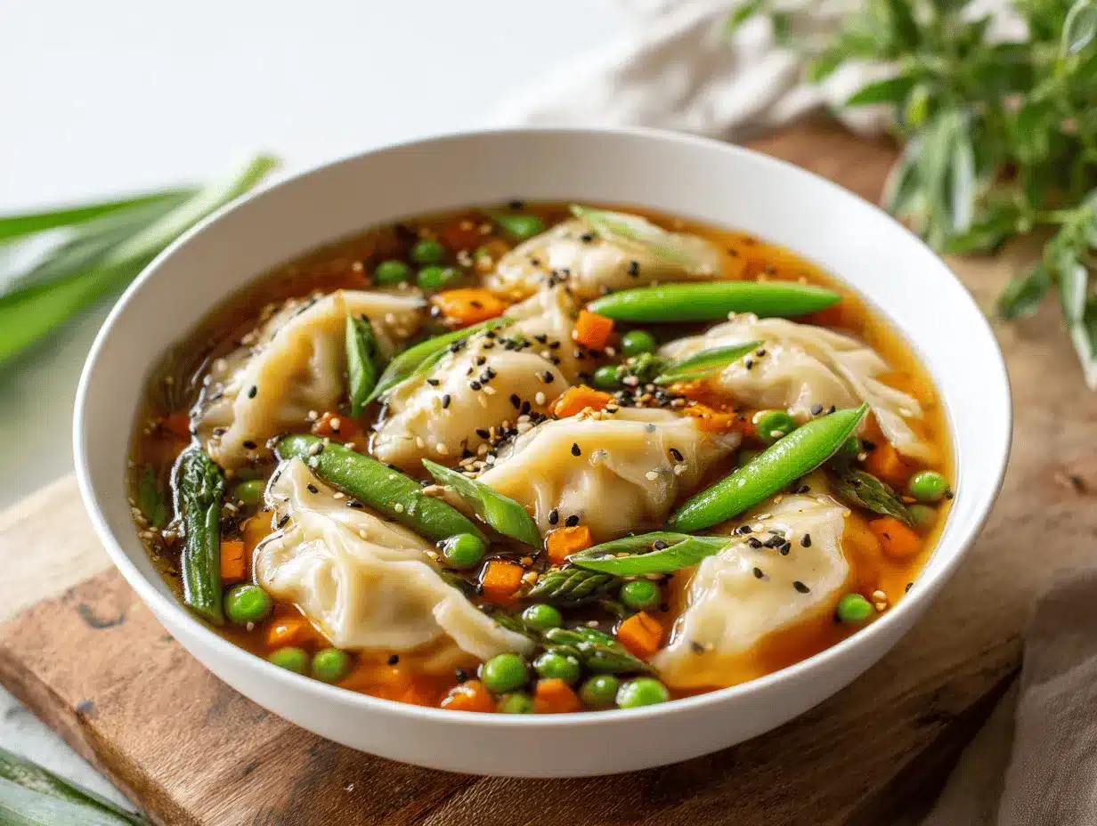 Asian Dumpling Potsticker Soup preparation steps