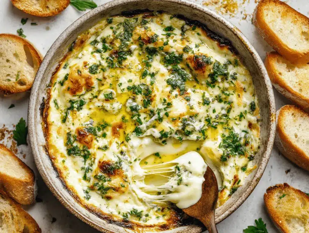 baked cheesy garlic dip - featured image