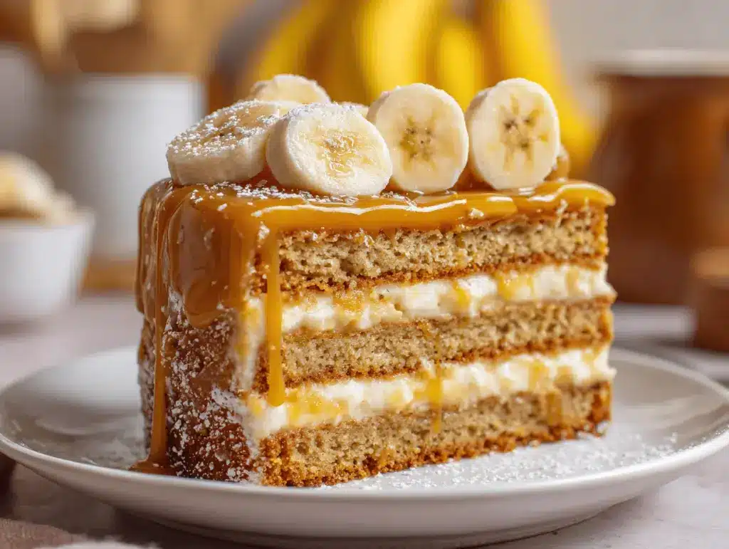 Caramel Banana Cream Layer Cake - featured image