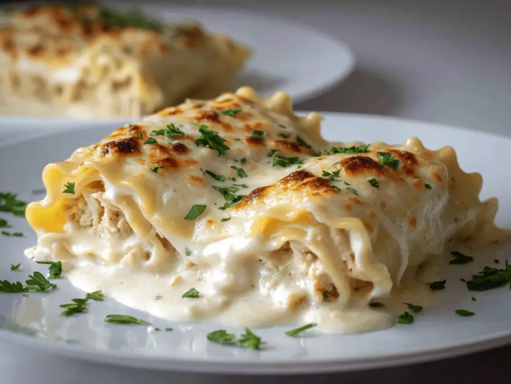 cheesy chicken Alfredo lasagna roll-ups - featured image