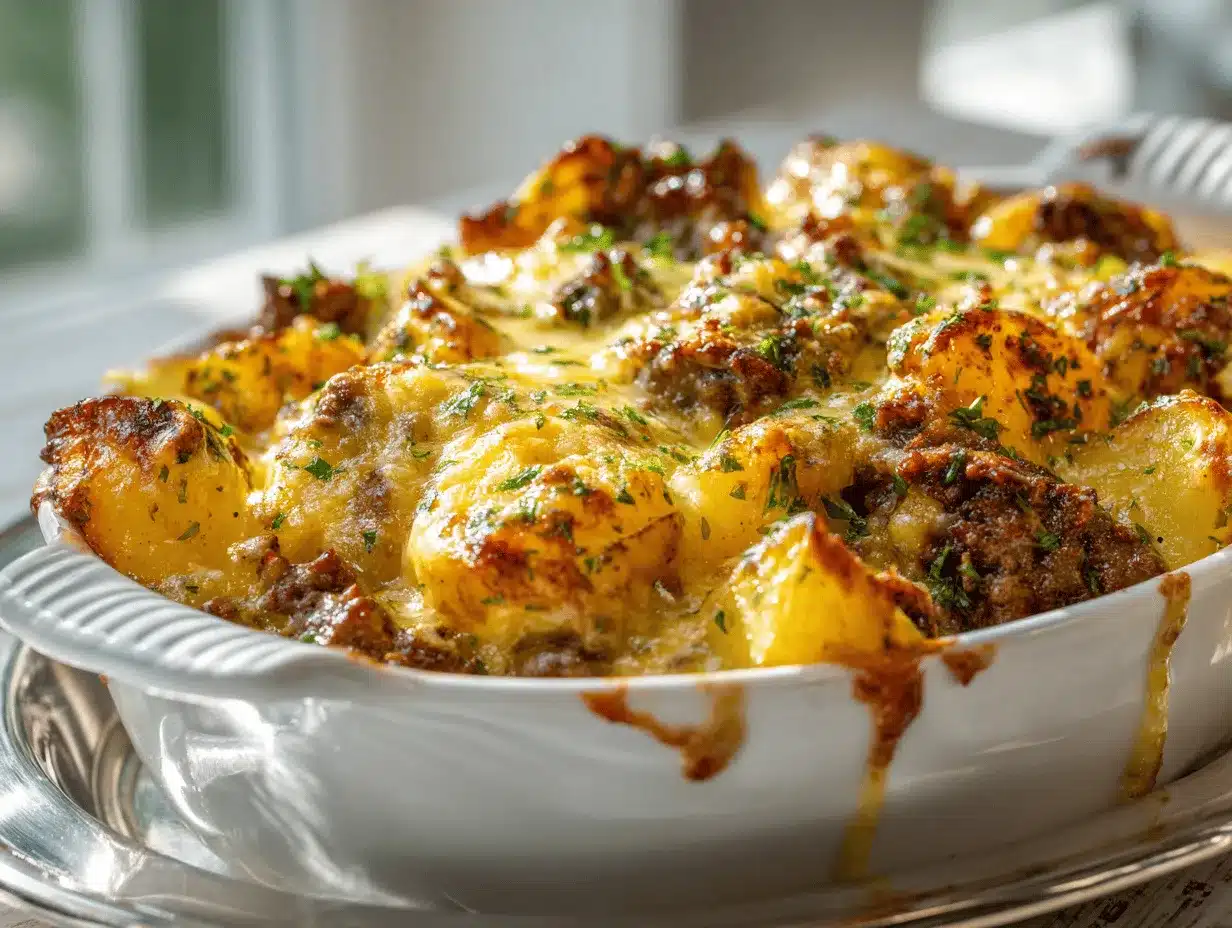 cheesy loaded ranch potato and beef casserole preparation steps