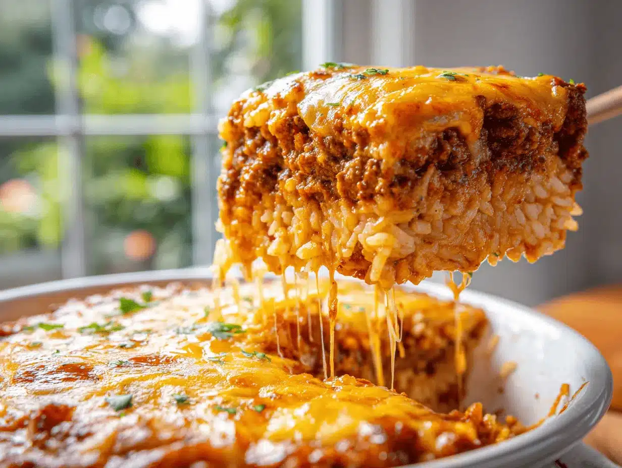 cheesy taco ground beef and rice casserole preparation steps