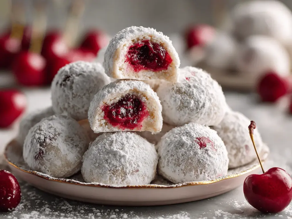 cherry snowball cookies - featured image