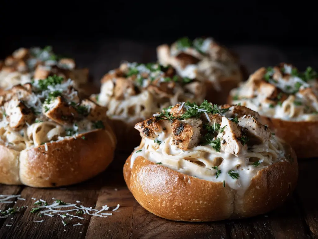 chicken Alfredo garlic bread bowls - featured image