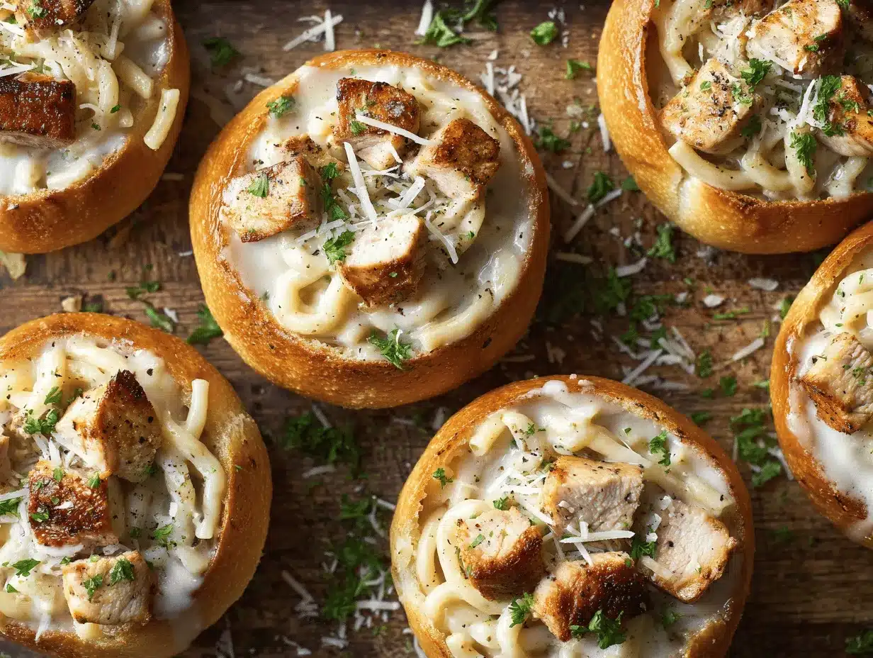Chicken Alfredo Garlic Bread Bowls preparation steps