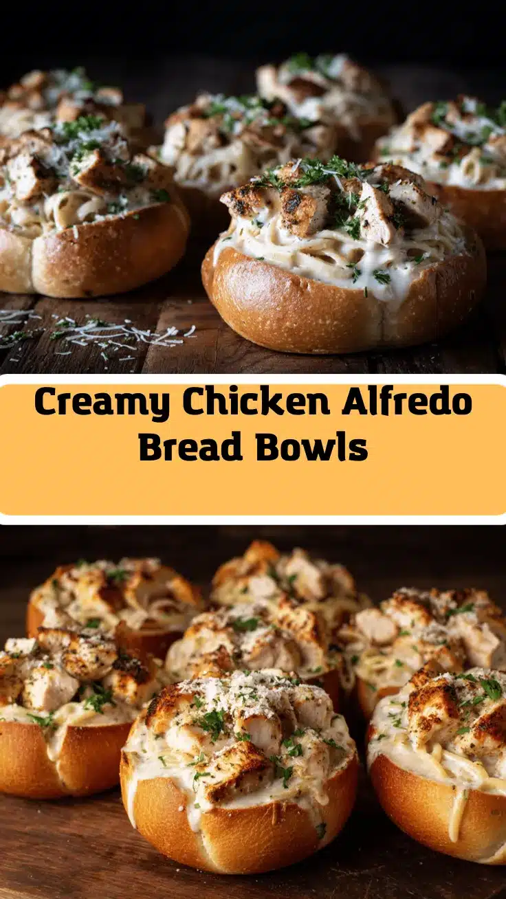 chicken Alfredo garlic bread bowls recipe