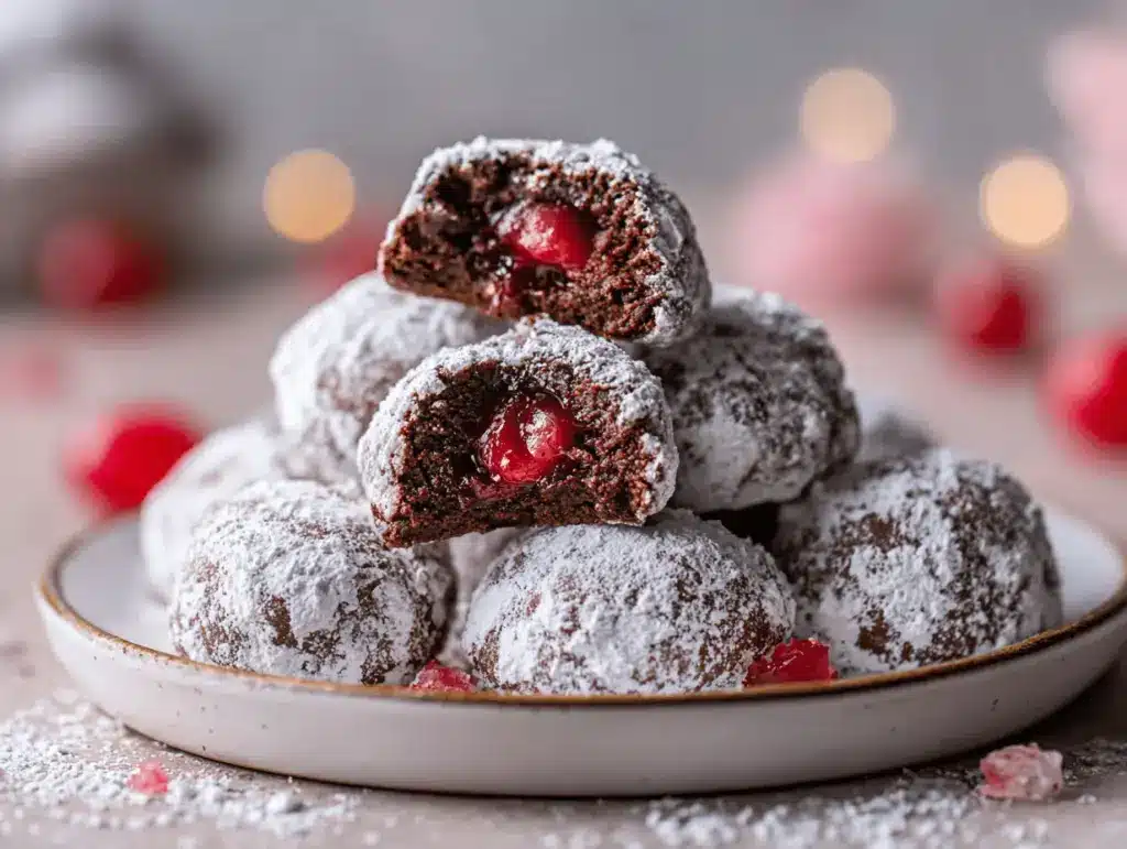 Chocolate Cherry Snowball Cookies - featured image
