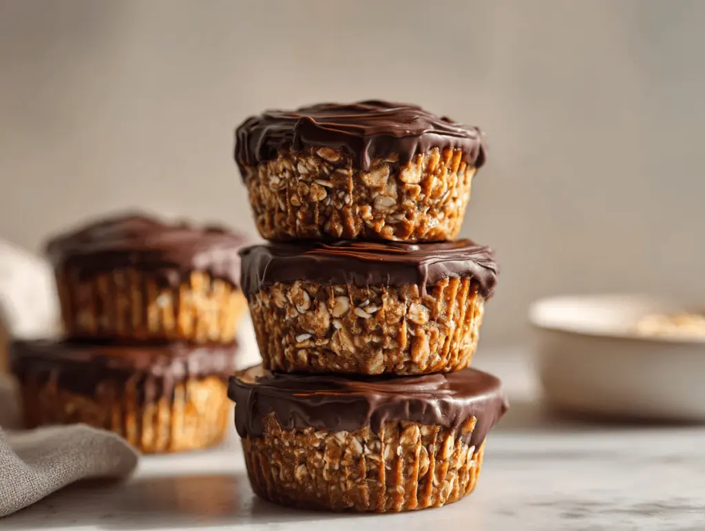 chocolate peanut butter protein oatmeal cupcakes - featured image