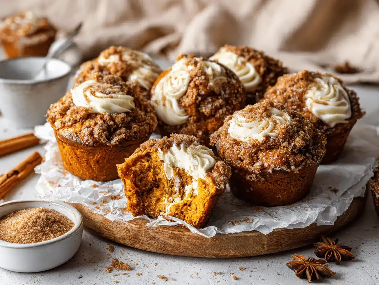 cinnamon streusel pumpkin cream cheese muffins preparation steps