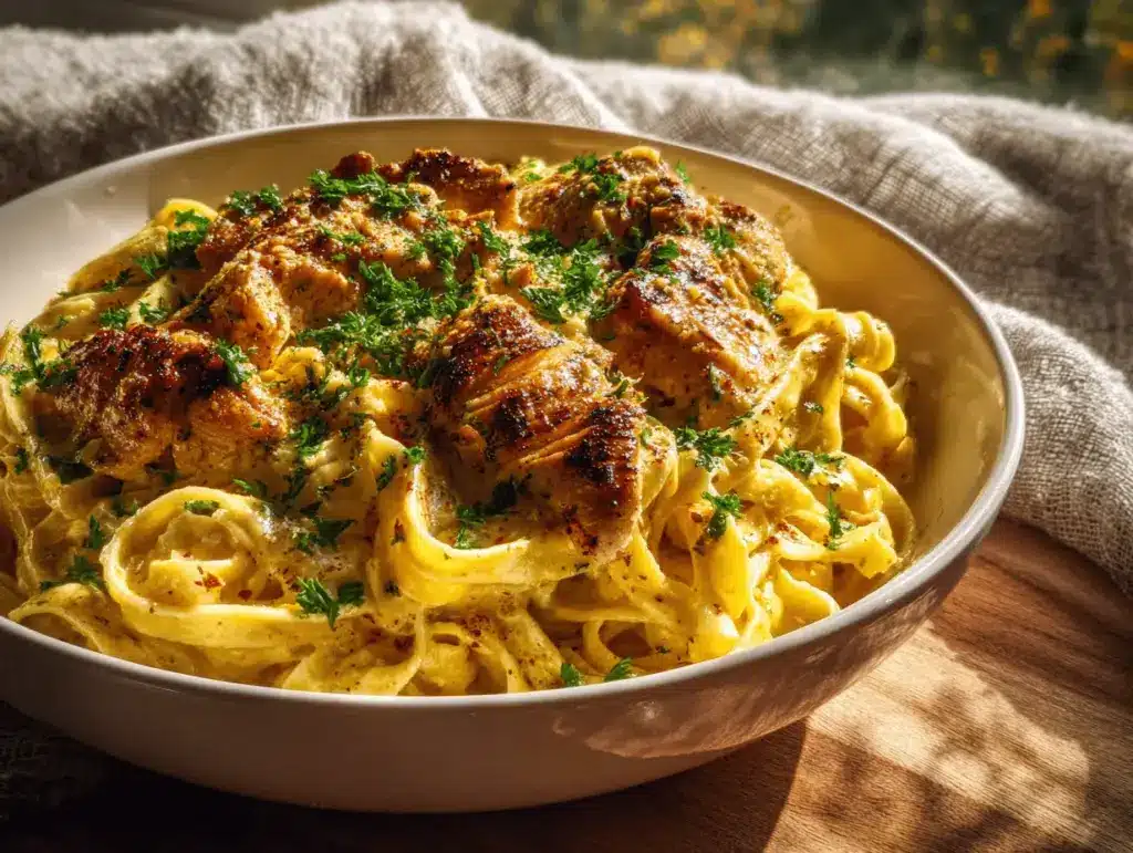 cowboy butter chicken fettuccine bake - featured image