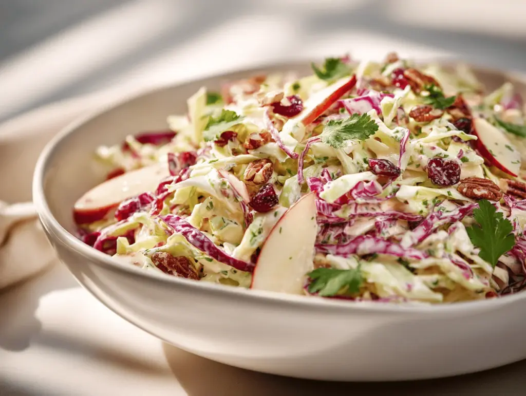 creamy apple cranberry pecan coleslaw - featured image