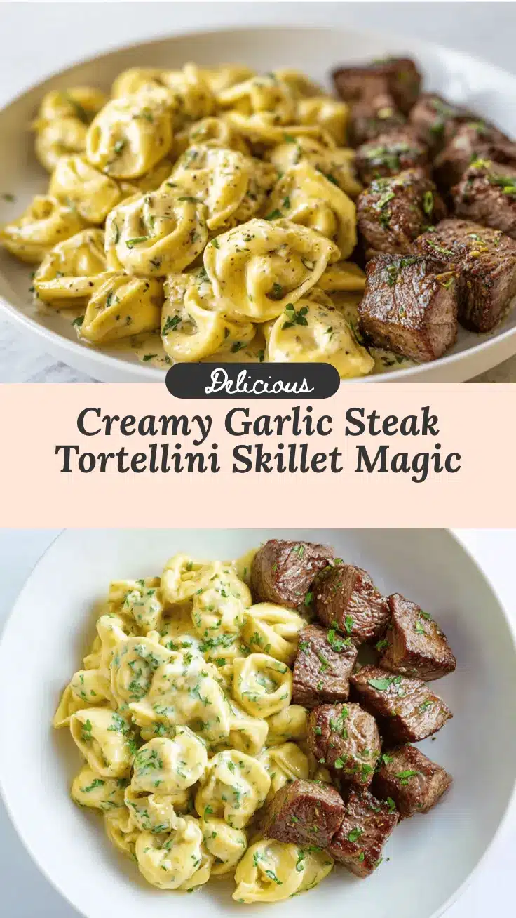 creamy garlic herb steak tortellini skillet recipe