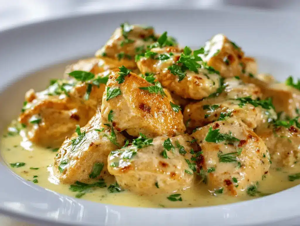 creamy garlic parmesan crockpot chicken - featured image