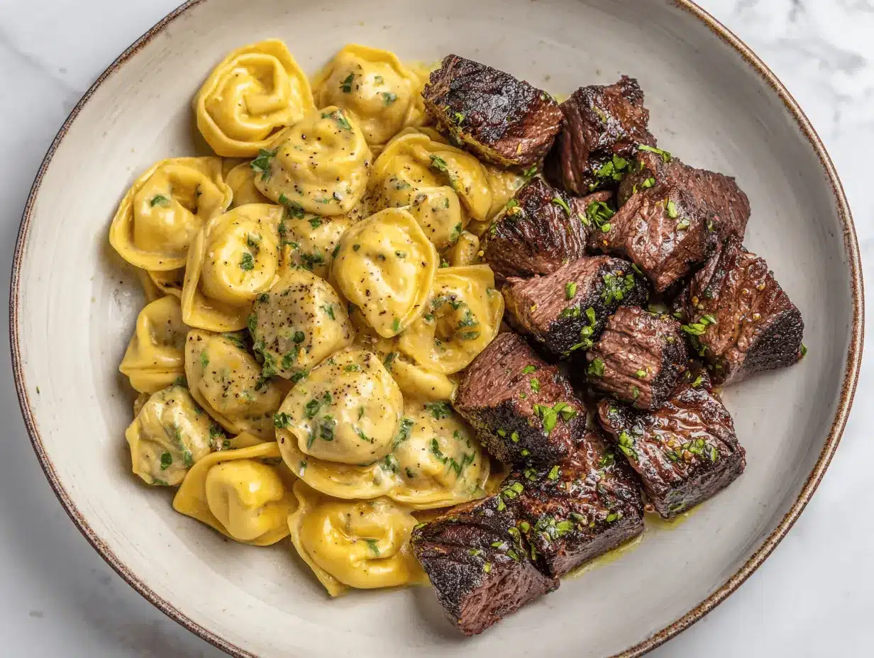 creamy garlic steak tortellini preparation steps