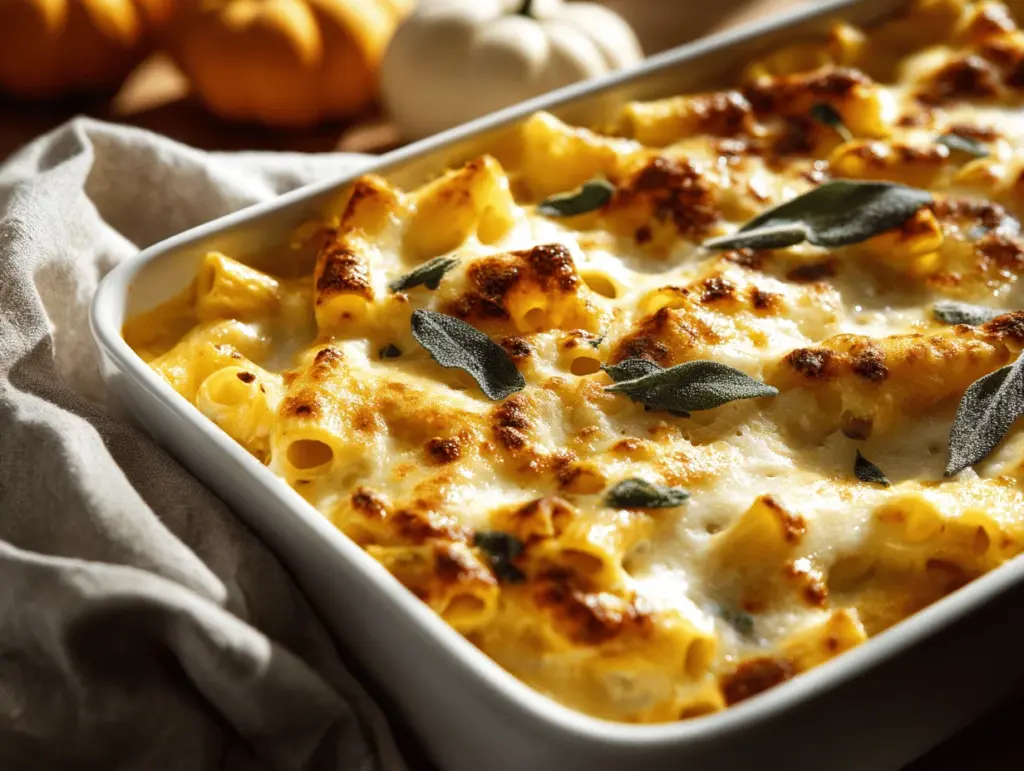 creamy pumpkin Alfredo baked pasta - featured image