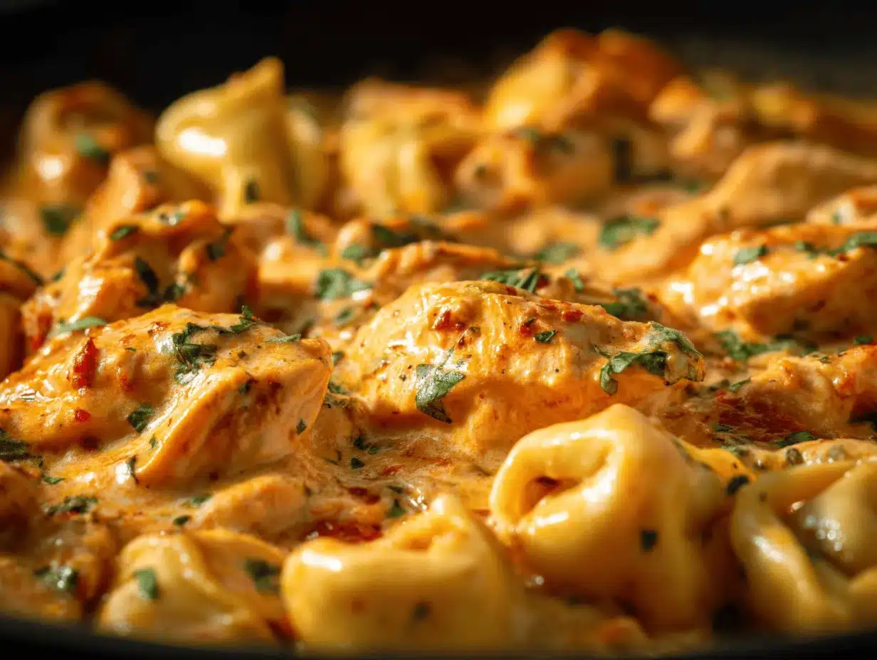 creamy Tuscan chicken tortellini bake preparation steps