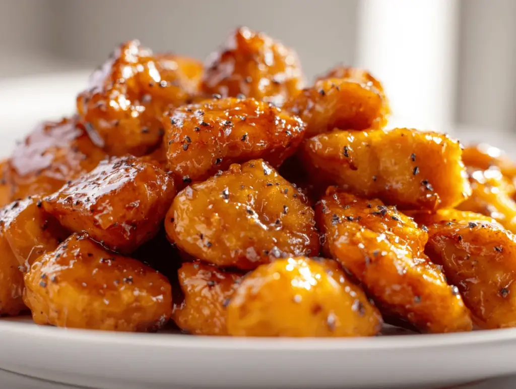 crispy honey garlic crockpot chicken bites - featured image
