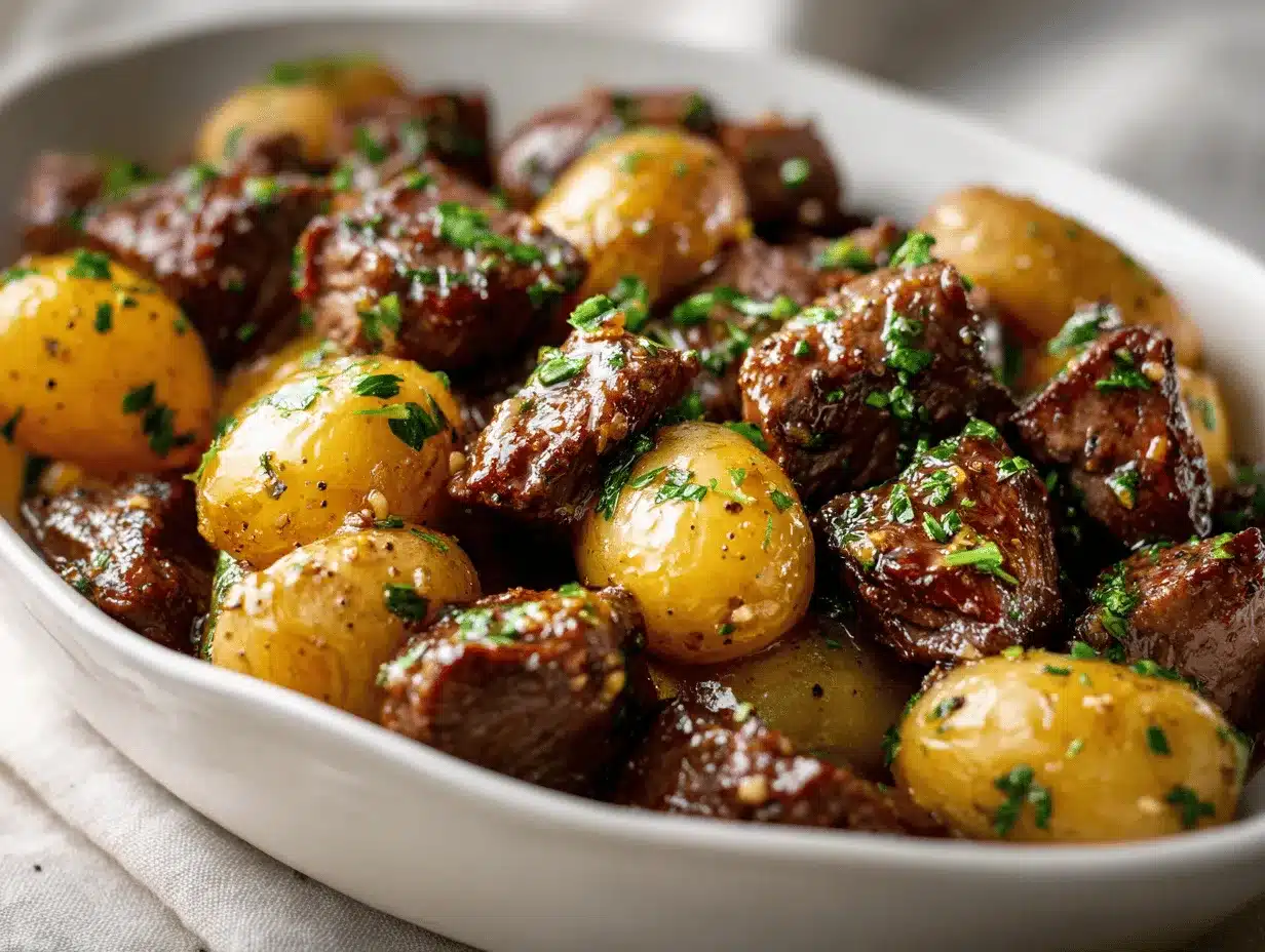 Crockpot Garlic Butter Beef Bites preparation steps