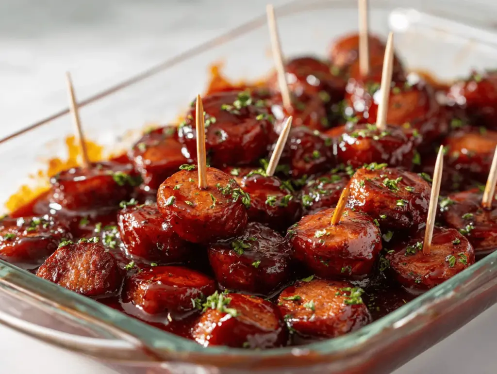 honey garlic BBQ sausage bites - featured image