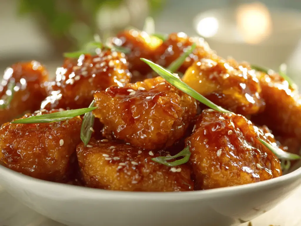 honey garlic pineapple chicken bites - featured image