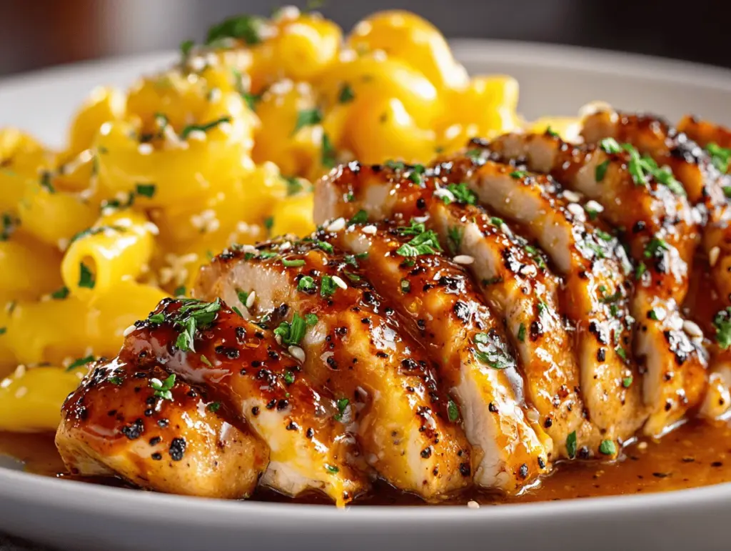 honey pepper chicken with mac and cheese - featured image