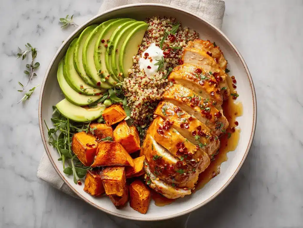 hot honey chicken power bowl - featured image