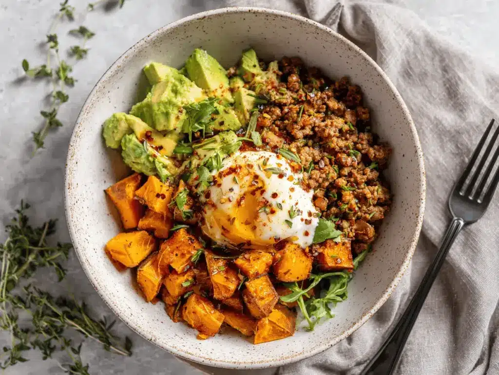 hot honey ground turkey bowl - featured image