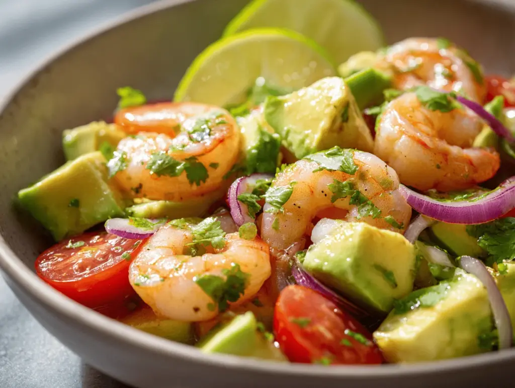 lime shrimp and avocado salad - featured image