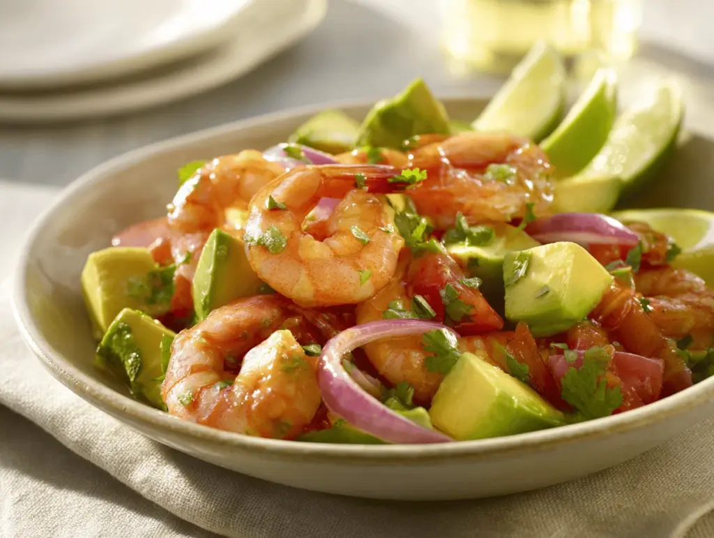 lime shrimp and avocado salad - featured image