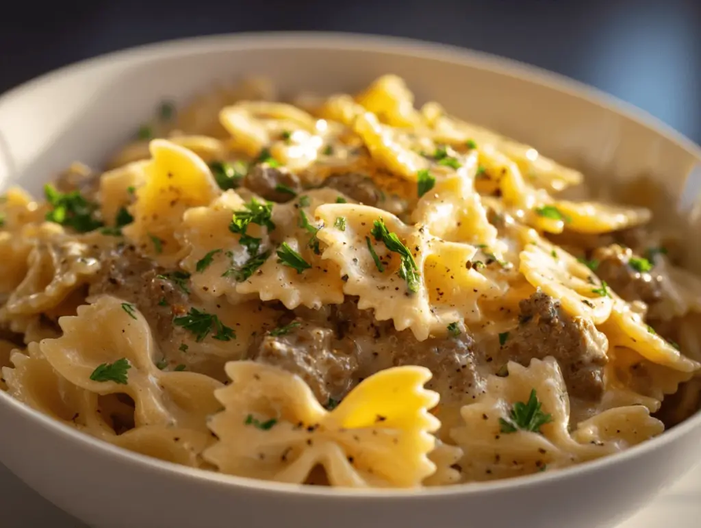 Parmesan Garlic Beef Bowtie Pasta - featured image