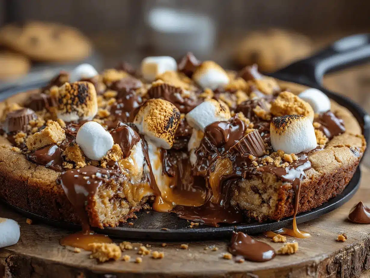 peanut butter cup smores skillet cookie preparation steps