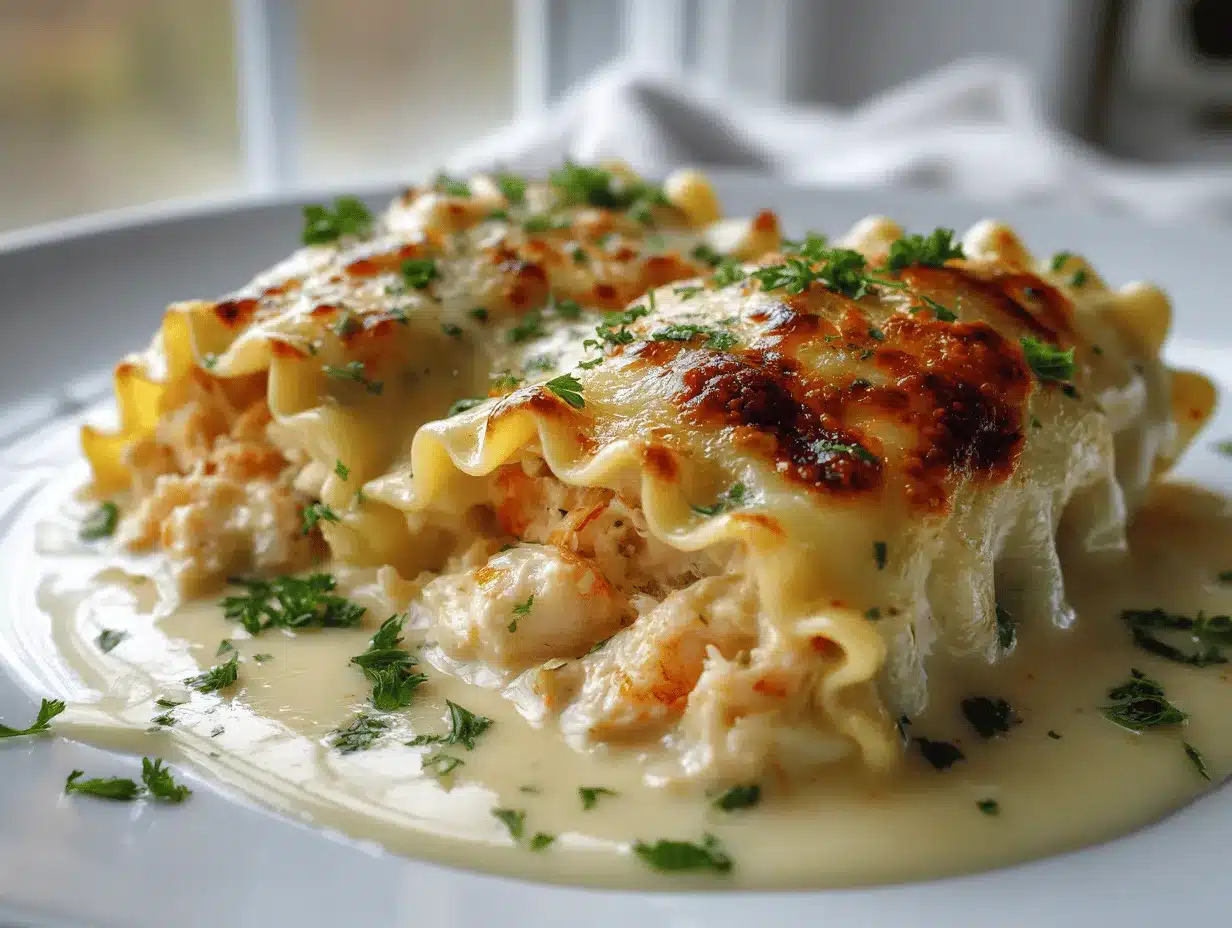shrimp and crab Alfredo lasagna roll-ups preparation steps