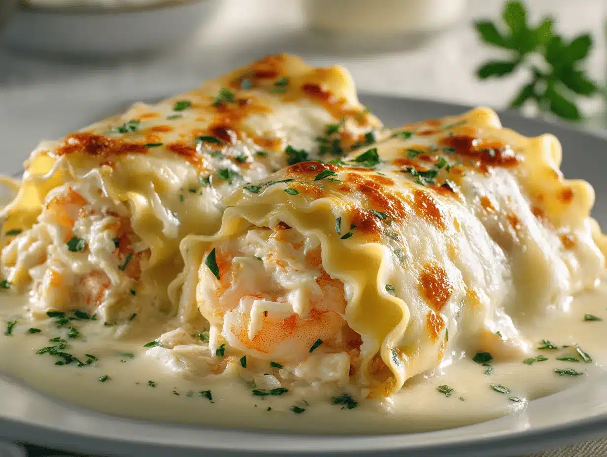 Shrimp and Crab Alfredo Lasagna Roll-Ups preparation steps