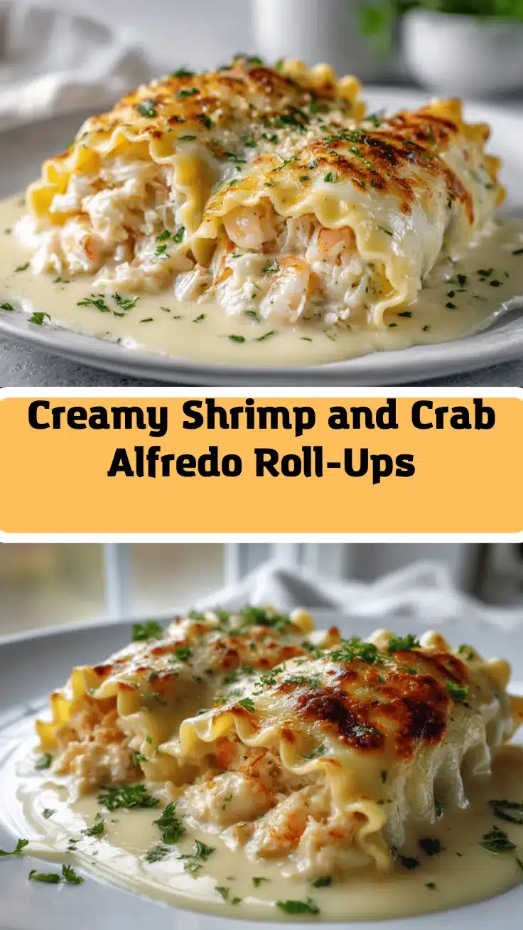 shrimp and crab Alfredo lasagna roll-ups recipe
