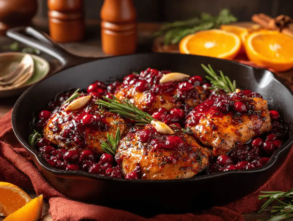 skillet cranberry orange glazed chicken - featured image