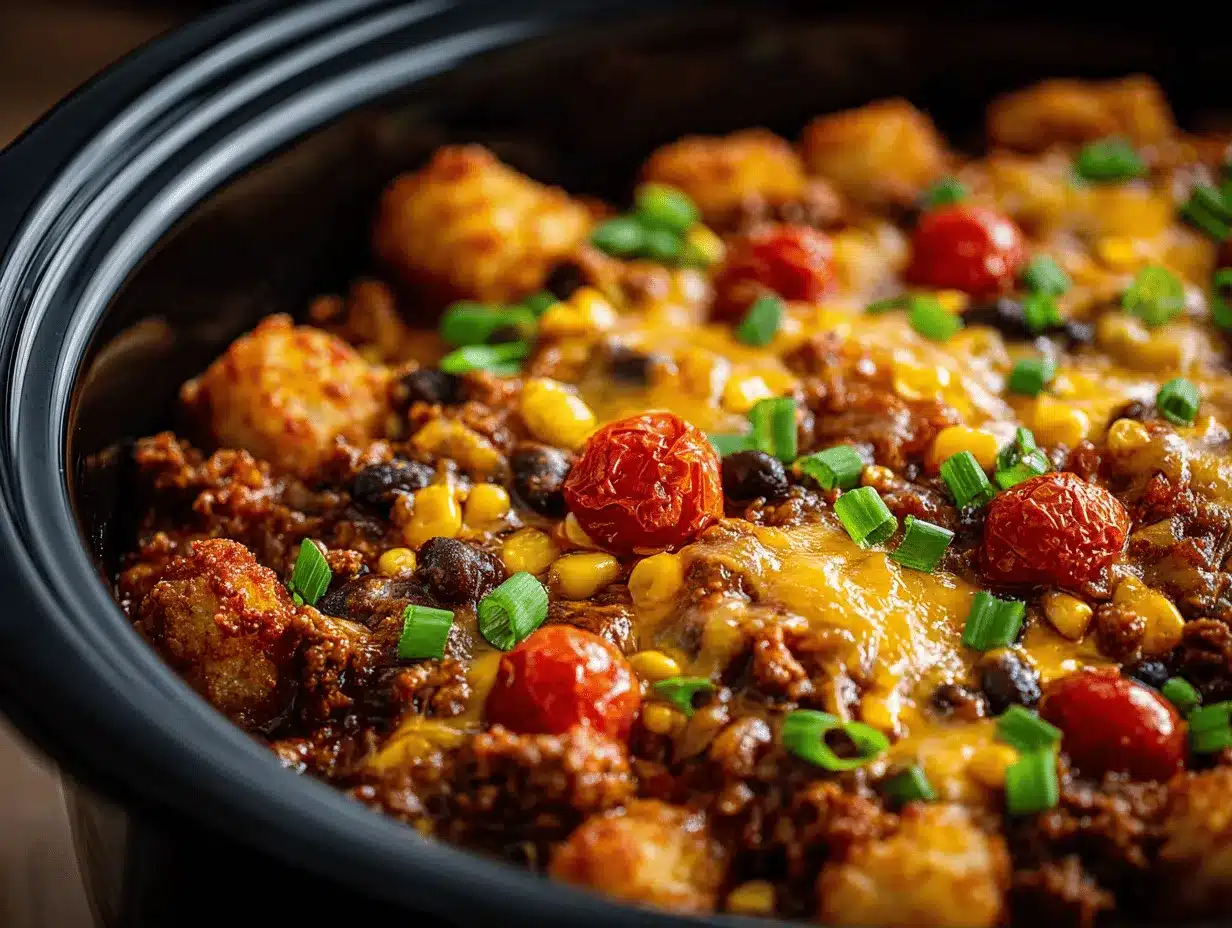 slow cooker Tex-Mex tater tot casserole preparation steps