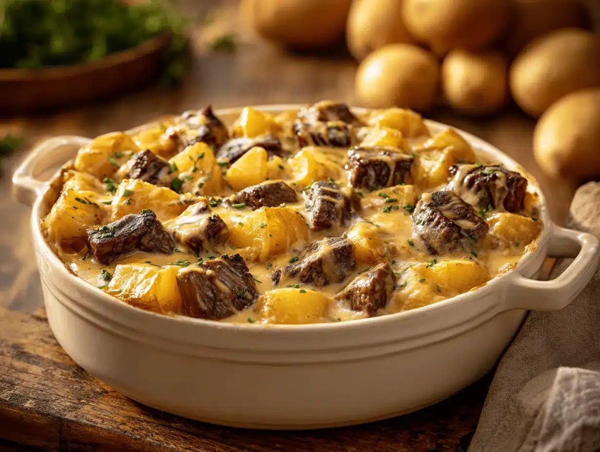 steak and cheddar potato casserole preparation steps
